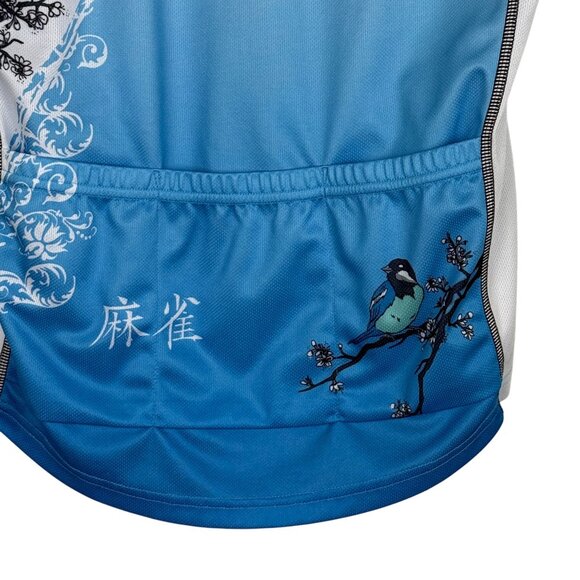 Primal Women's Cycling Jersey Small? Blue Birds Print Short Sleeve Back Pockets - Picture 7 of 11